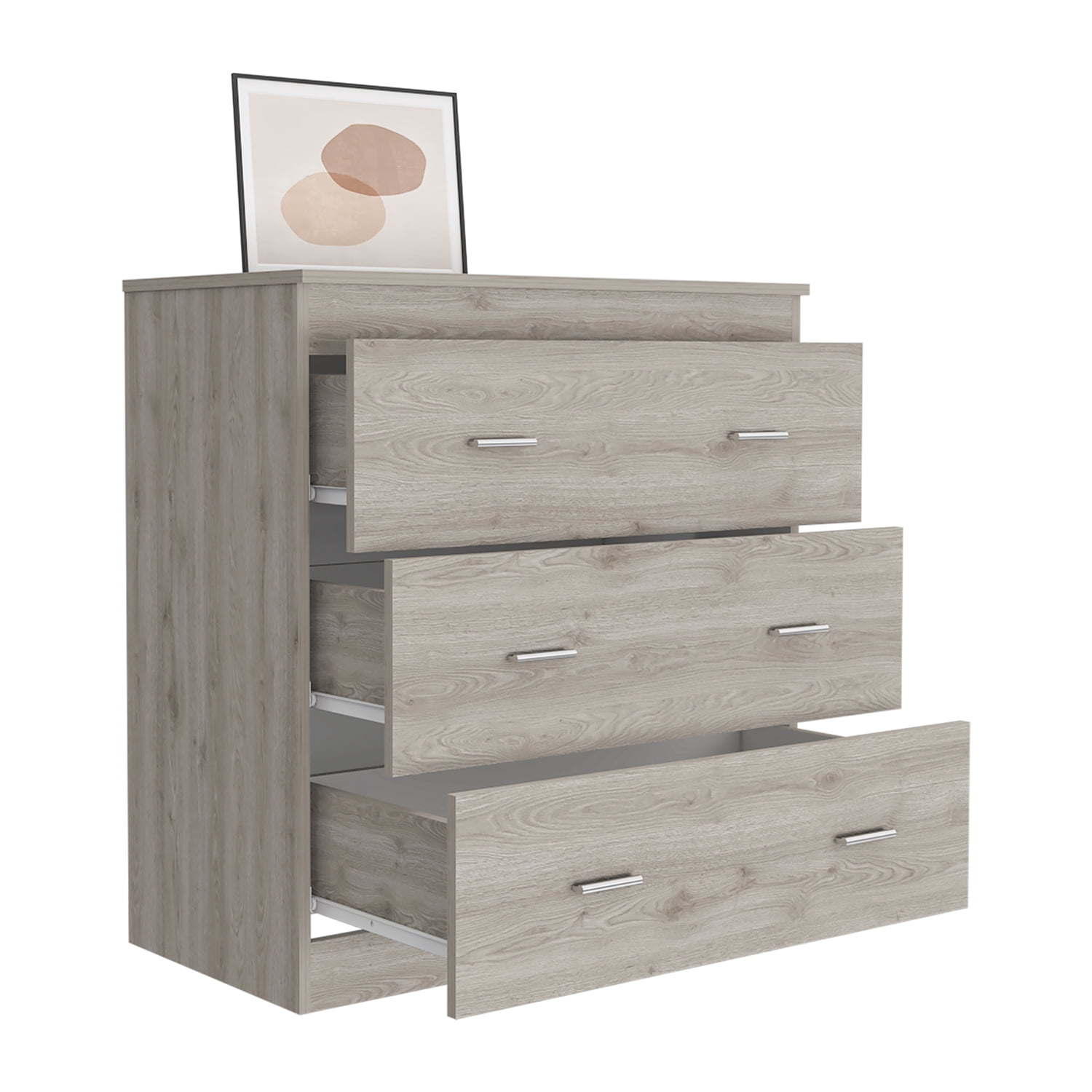 Kadyn Three Drawer Dresser, Nightstand with Handles, Chest of Drawers for Bedroom, Light Gray Kadyn Three Drawer Dresser, Nightstand with Handles, Chest of Drawers for Bedroom, Light Gray