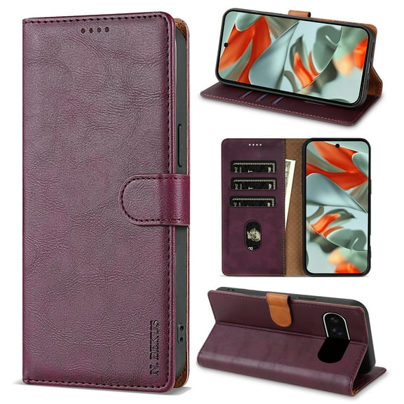 Allytechgroup Compatible with Google Pixel 8A Wallet Case, PU Leather Flip Case with Card Holders RFID Blocking Shockproof Protective Phone Cover, Winered