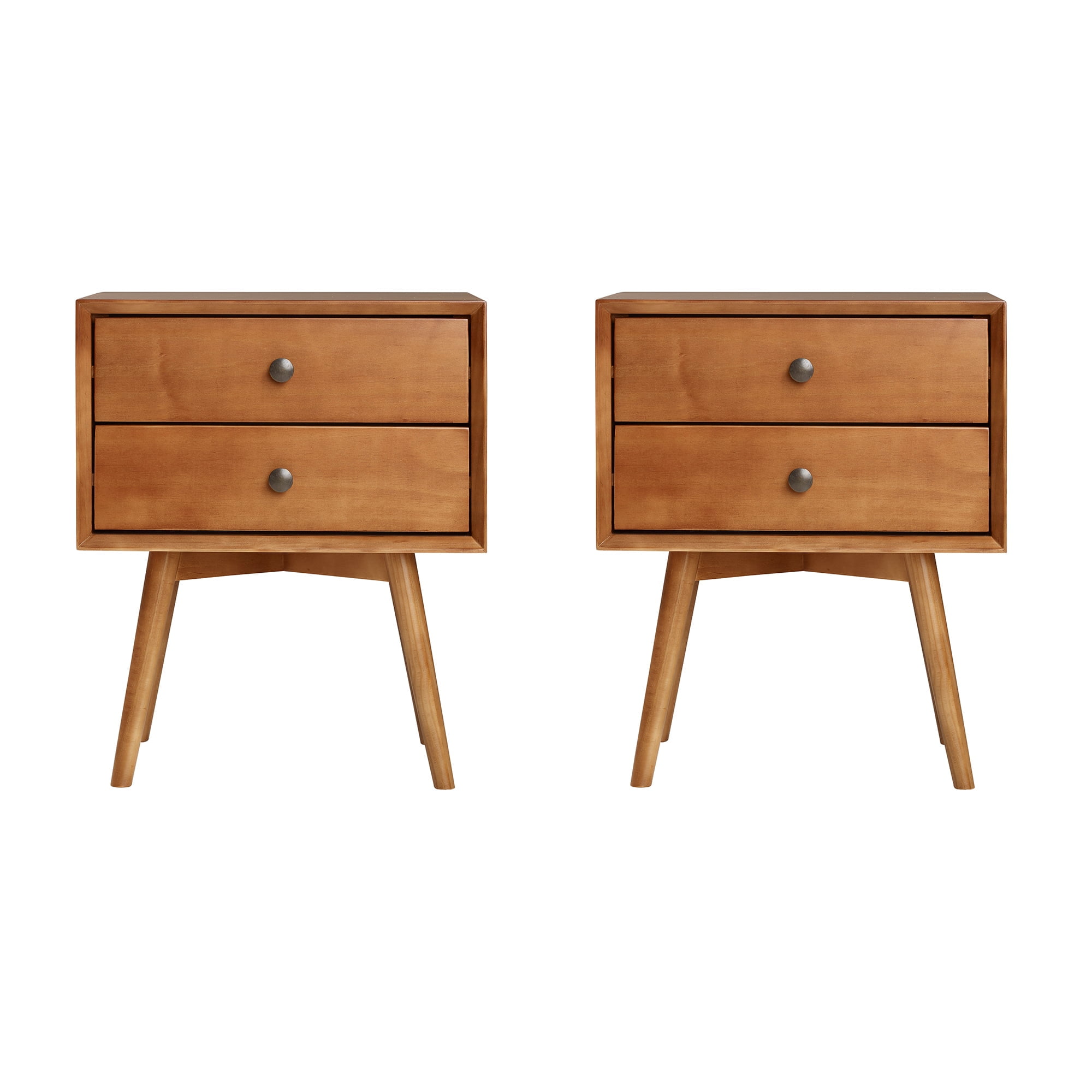 Walker Edison 2-Drawer Wood Nightstand, Set of 2, Caramel