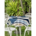 thumbnail image 3 of Outdoor Tablecloths with Umbrella Hole & Zipper, Navy Blue Khaki Striped Round Tablecloth 54 Inch, Farmhouse Stripes Modern Abstract Art Waterproof Table Cloth, Patio/Pool/Picnic Table Covers, 3 of 8