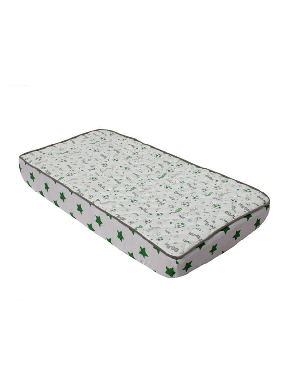 Bacati - Sports Muslin Quilted Top 100% Cotton with poly batting Changing Pad Cover, Soccer Green/Grey