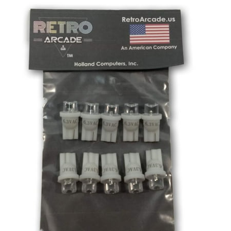 

10 Pack Pinball replacement bulb LED 6.3 volt AC 555 clear wedge base T10 White Concave