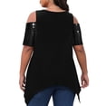 thumbnail image 4 of Gvmfive Women Plus Size Sequins Cold Shoulder Irregular Blouse Casual Short Sleeve Tunic Tops, 4 of 4