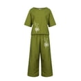 thumbnail image 4 of Ensembles en Lin 2025 pour Femmes Ensembles d'Été pour Femmes pour le Travail 2 Pcs Pantalons en Coton pour Femmes Blouse Imprimée à Manches Courtes Salopettes de Planche à Neige pour Femmes Pantalons Amples Raccourcis Ensemble Deux Pièces Pantalon, 4 of 5