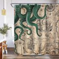 thumbnail image 2 of Vintage Green Nautical Octopus Shower Curtain Mermaid Funny Ocean Kraken Shower Curtains for Bathroom Cool Anchor Coastal Map Waterproof Fabric Bath Curtain with Hooks 72 x 72, 2 of 6