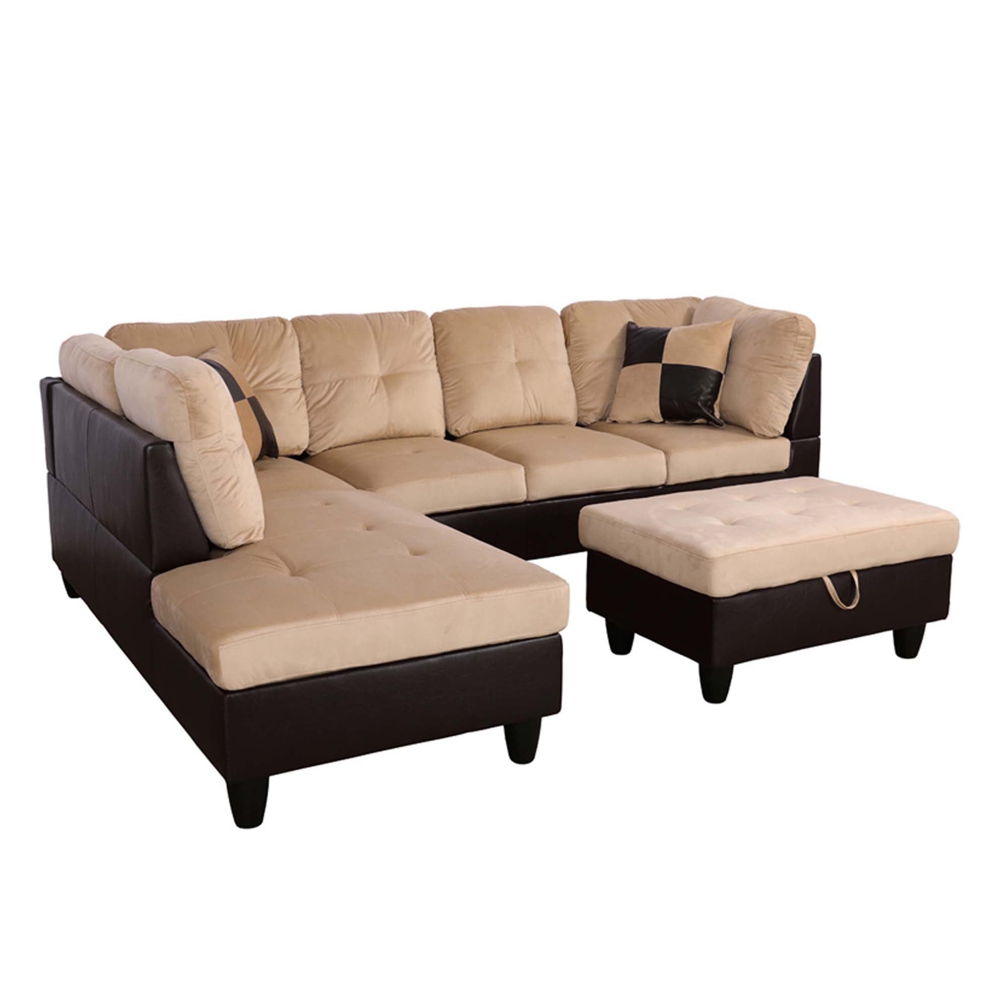 Aukfa Sectional Sofa, 3 Piece Living Room Couch with Storage Ottoman, Left Facing Chaise, Beige