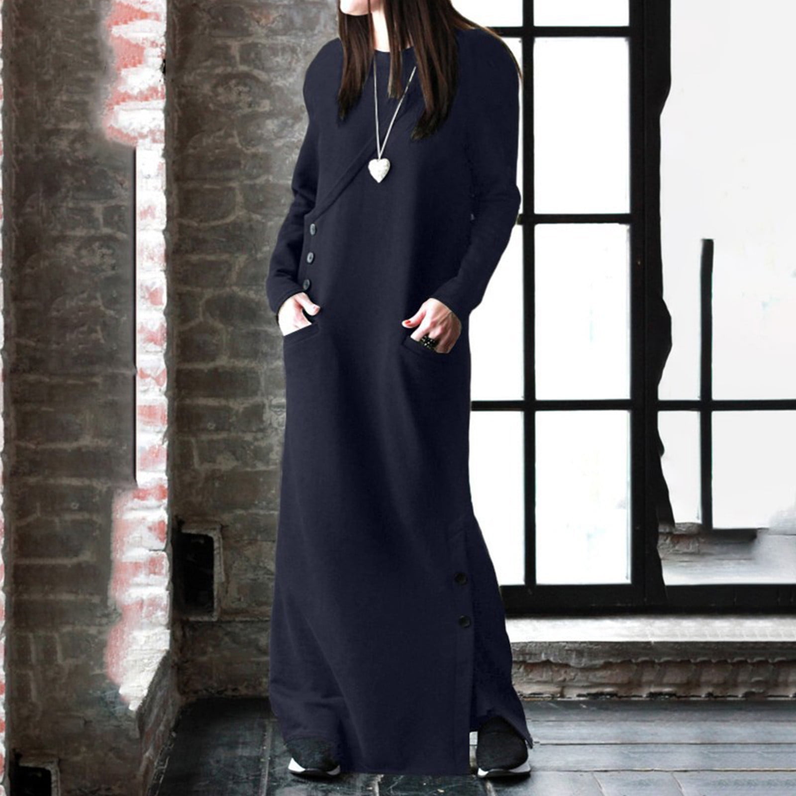 zanvin Womens Maxi Long Dress Thicken Fleece Lined Pullover Sweatshirt Spring Fall Winter Dress Walmart