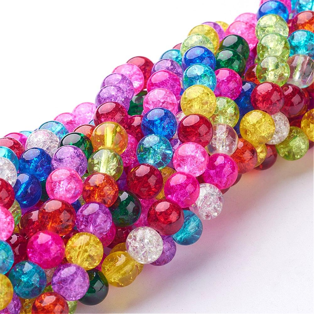 Crackle Glass Beads Strands Round Mixed color 8~8.5mm Hole: 1~1.6mm 48pcs/strand 16 inch