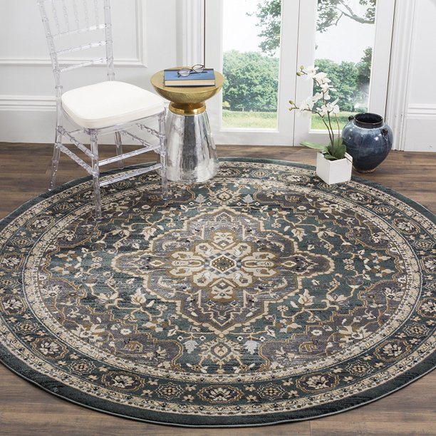 Safavieh Lyndhurst Collection LNH338A Oriental Teal and Grey Round Area