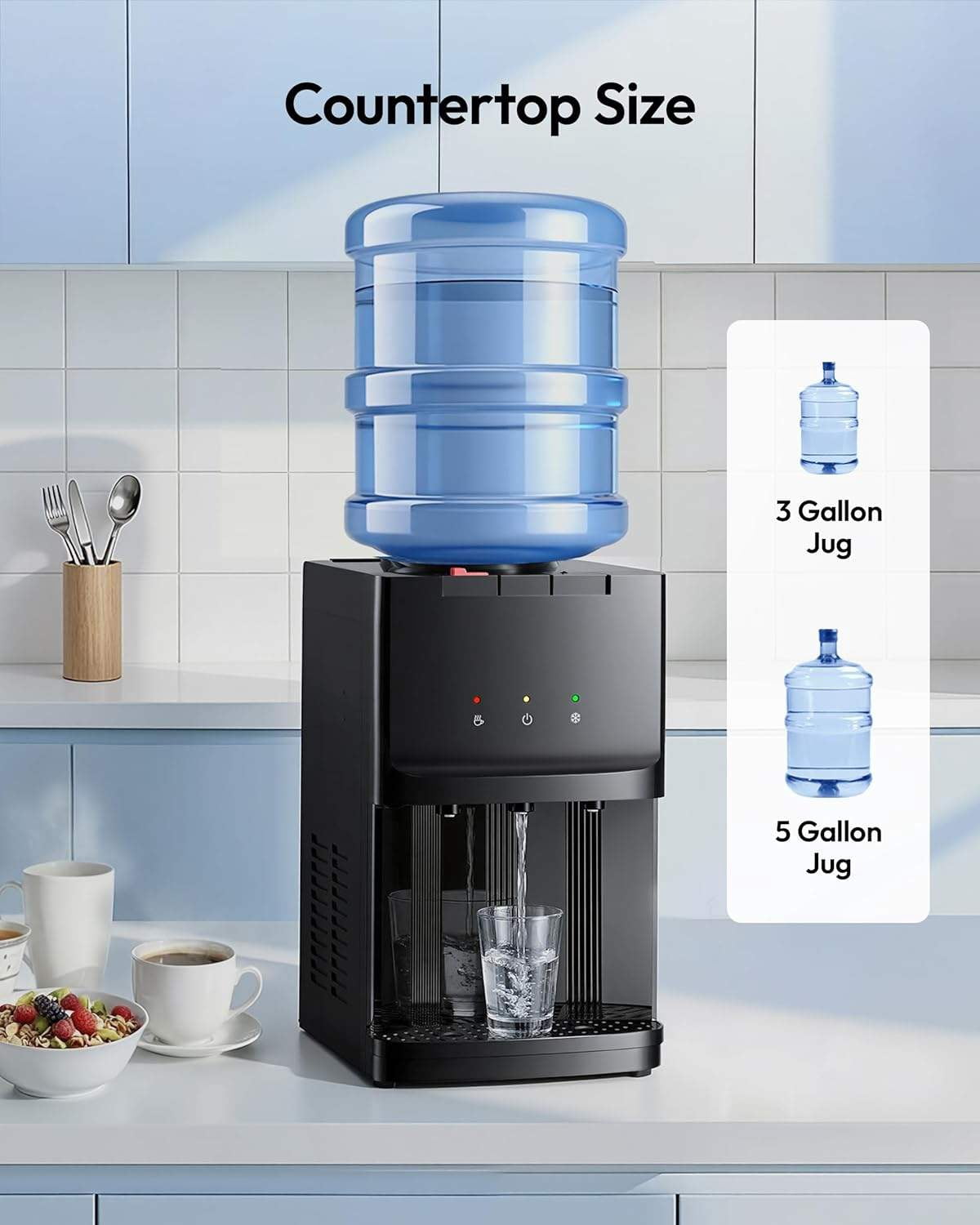 Top Load Water Dispenser for 3 or 5 Gallon Bottles, Countertop Water Cooler with Hot & Cold Settings