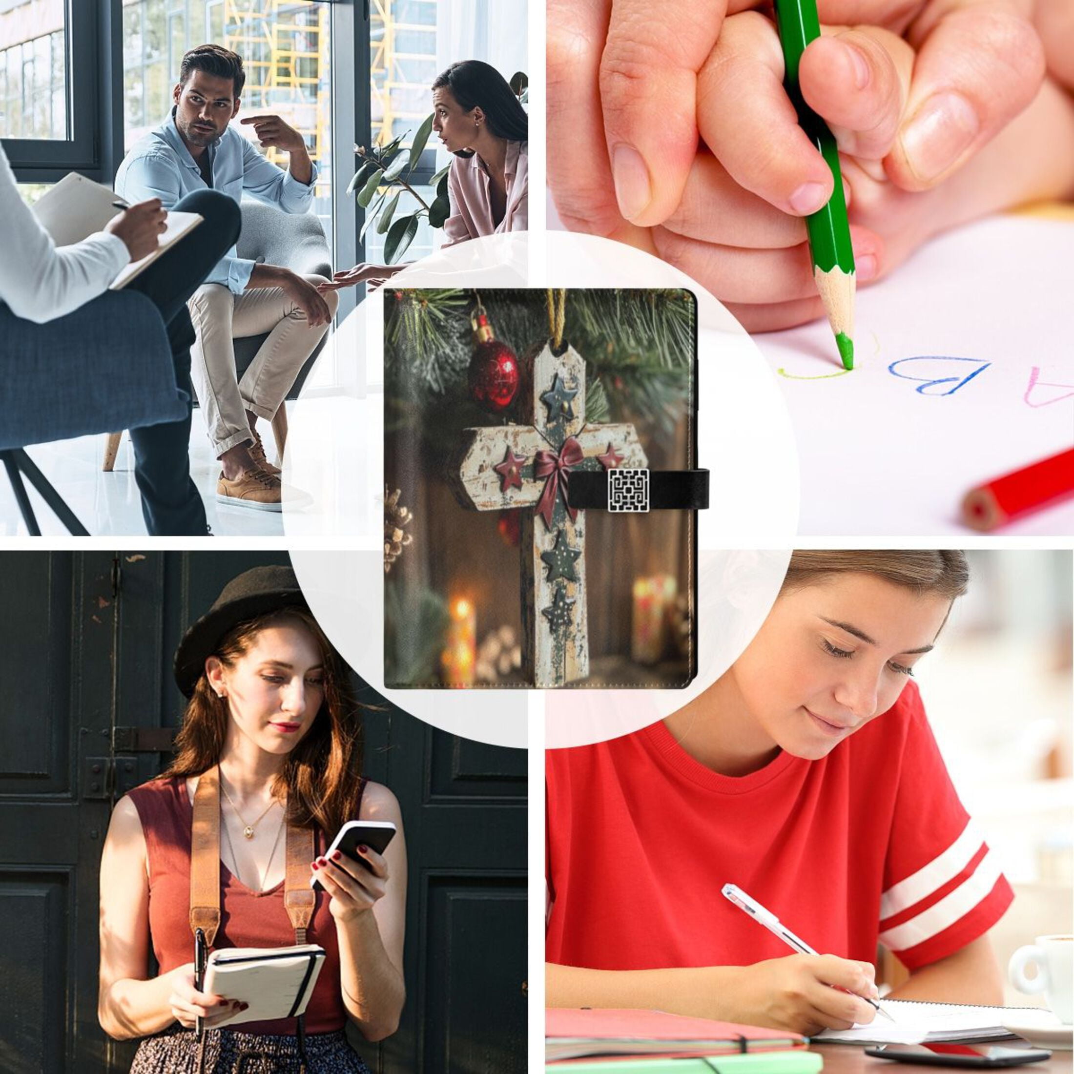 Leather Planner Leather Notebook Notebook Journal Binder Design Pen Pocket Design Convenient for Storage Christmas Cross