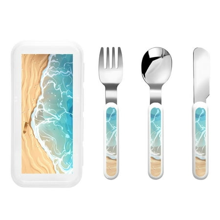 

Cauagu Tropical Beach With Starfish Print 3-Pieces Toddler Cutlery Set Kids Silverware Set with Spoons Forks & Knife Stainless Steel Utensils for Kids Dishwasher Safe