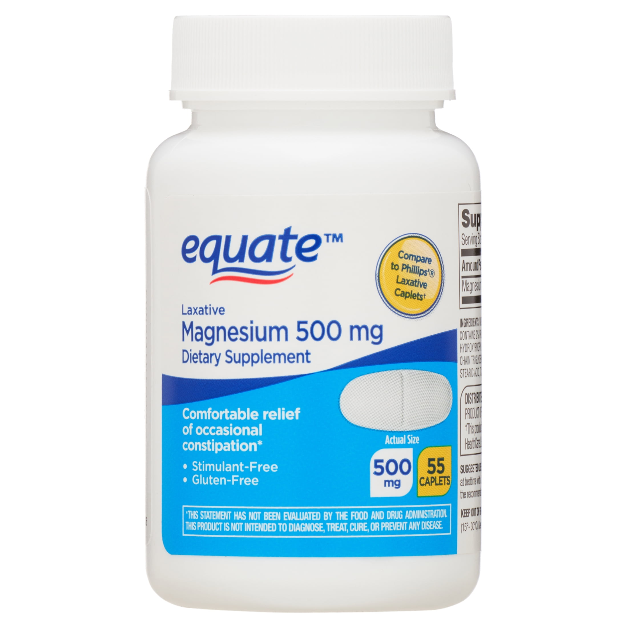Equate Magnesium Laxative Caplets Dietary Supplement, 500 mg, 55 Count