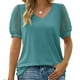 thumbnail image 3 of Camisas de manga corta con cuello en V para mujer, moda de verano, Color puro, blusa informal holgada de manga corta para mujer, verde XL, 3 of 6