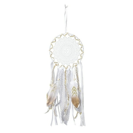 

Lace Dream Catcher | White Dream Catchers for Girls Bedroom | Boho Wall Decor with Plumage Pendant for Car Nursery Home Decoration