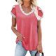 thumbnail image 2 of Blusa de manga corta con retazos de encaje y cuello redondo liso a la moda para mujer, blusas sueltas Pompotops hfajkhk129960, 2 of 9