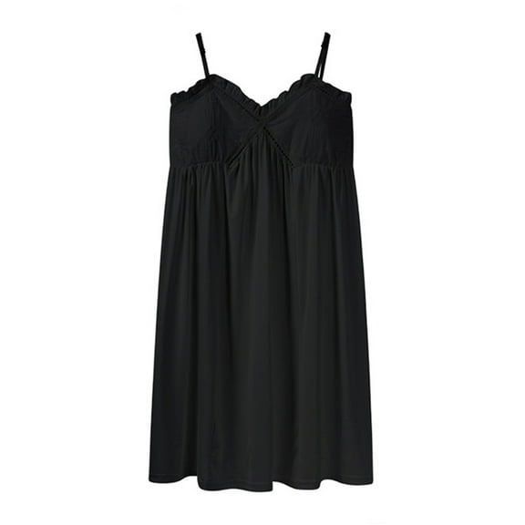 ylioge Womens Nightgowns Built in Bras V Neck Sleepshirts Ladies Cute Spaghetti Strap Solid Hollow-Out Breathable Homewear Dresses