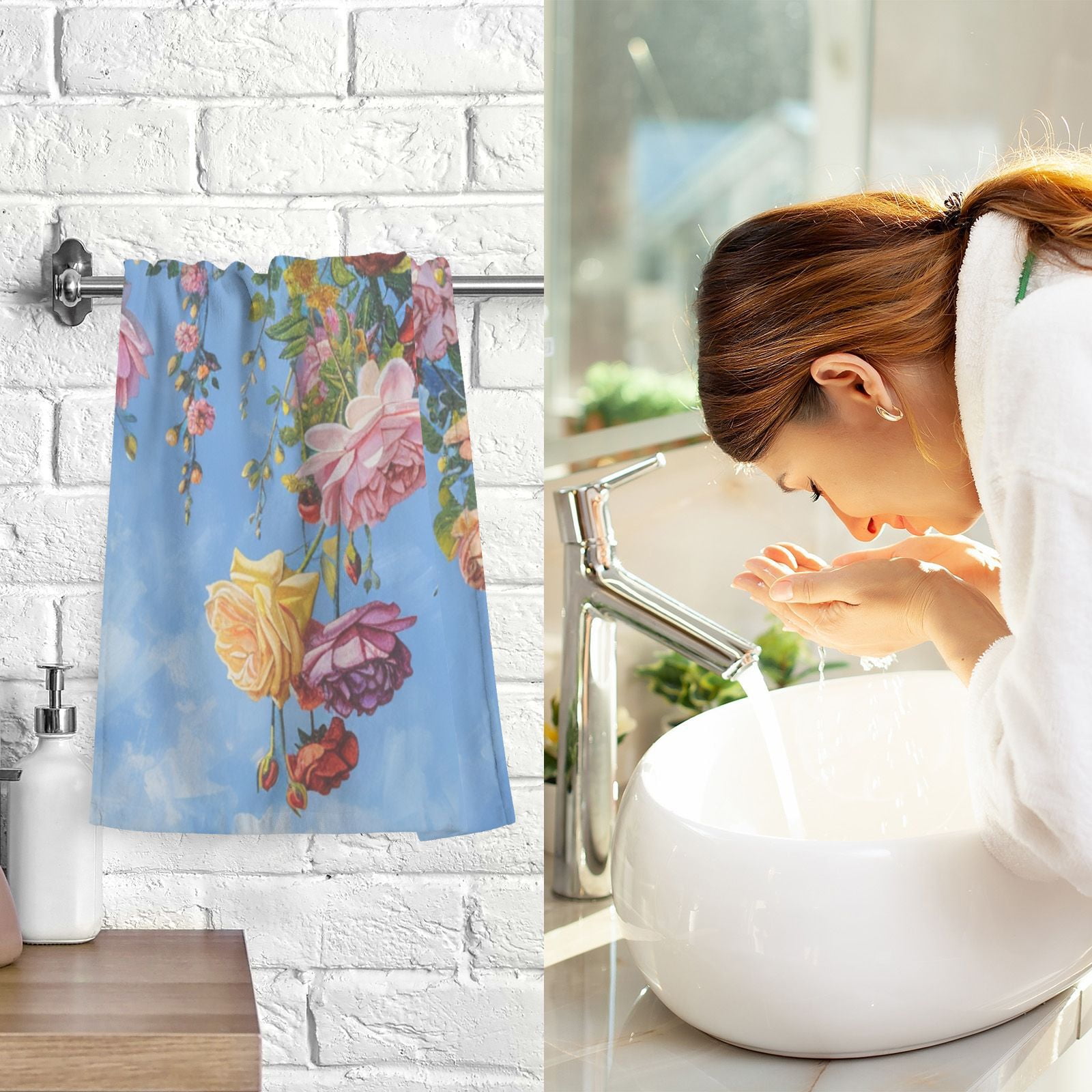 Floral Roses Flowers Hand Towels Cotton Bath Towels Large Face Towels Absorbent for Bathroom 2 Packs