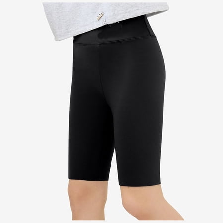 Ticikt Kids High Waist Yoga Shorts Solid Color Biker Shorts Stretchy Breathable Athletic Shorts for Girls Black
