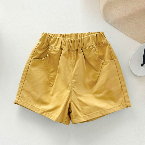 DAETIROS Toddler Girls Casual Shorts,Fashion Elastic Cotton Solid Toddler Girls Summer Shorts Yellow Size 4 T