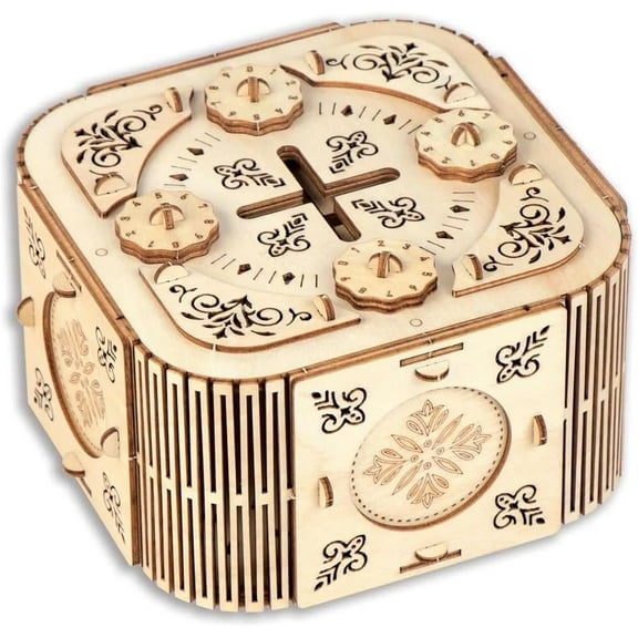 Secret Square Assembly Kit, DIY Wooden Puzzle with Combination Lock, 98 Pieces, 6.5" x 5.75" x 4"