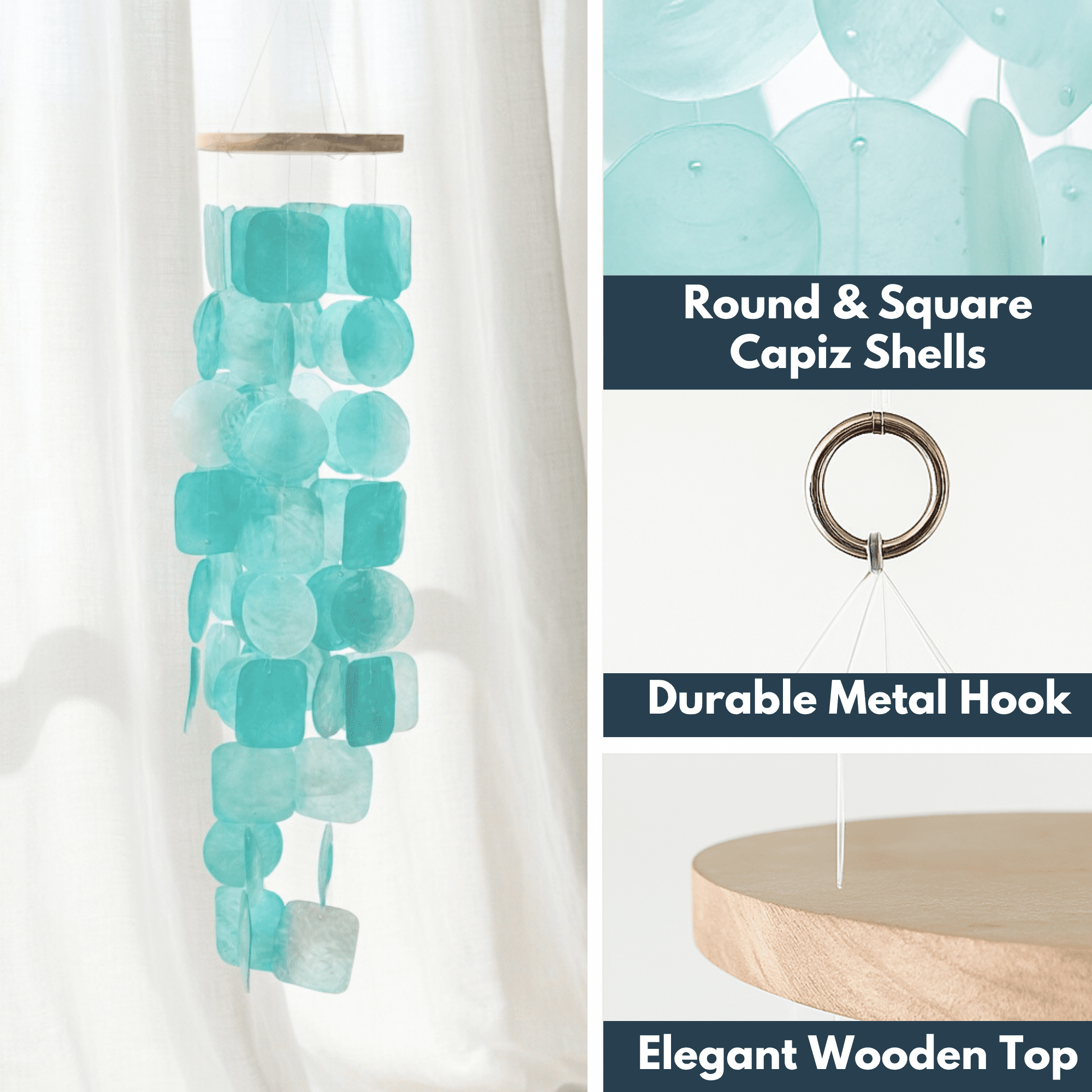 Solange & Frances Handmade Capiz Wind chimes for Outside, Mother's Day Gift Ideas