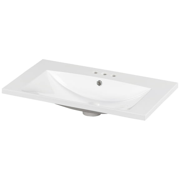 30" Single Bathroom Basin Sink, Vanity Top Only, 3-Faucet Holes, Resin