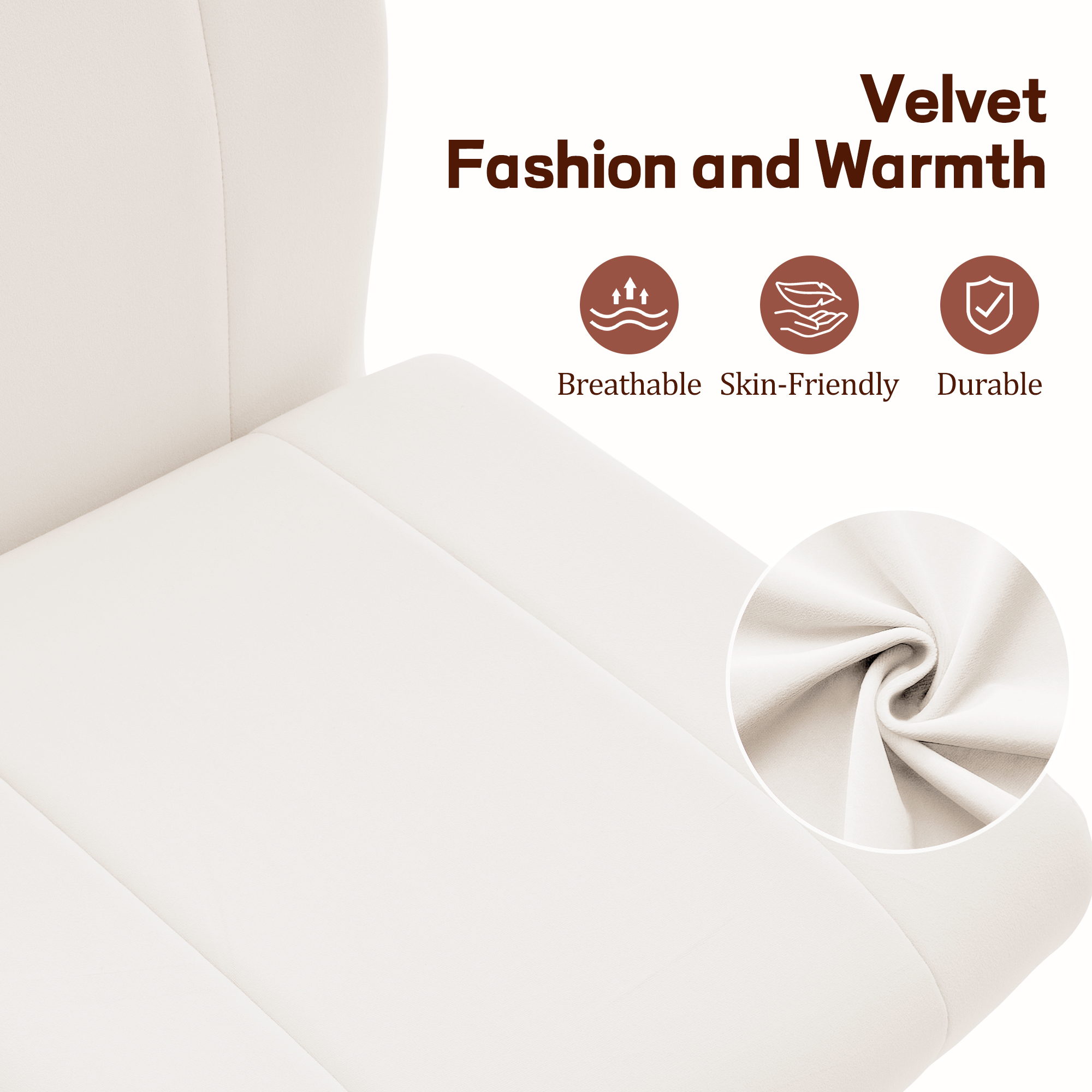 Korser Armless Home Office Desk Chair with Back Modern Vanity Chair with Adjustable Height,360° Swivel Task Chair,Velvet,Beige