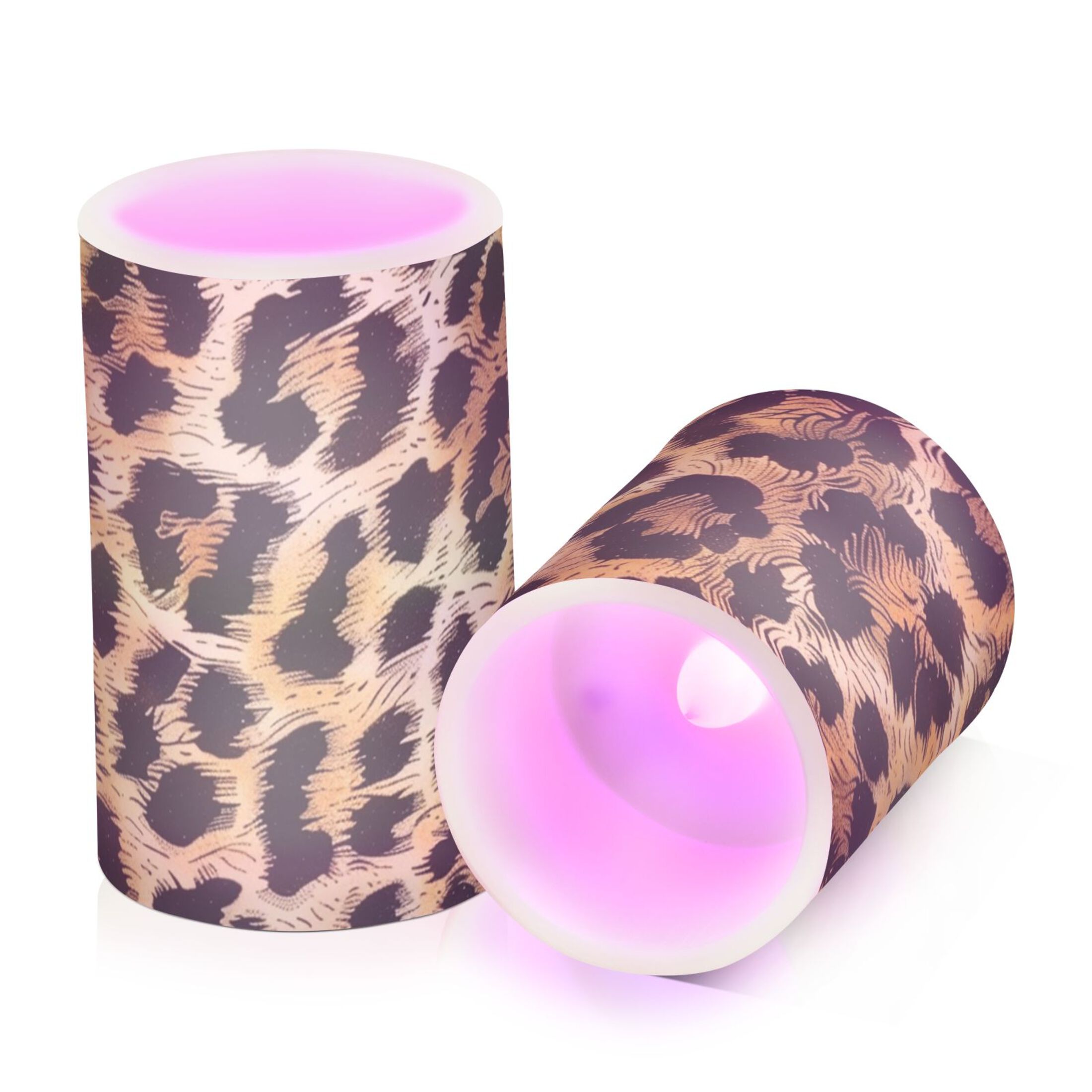Leopard Fur Print Flickering Flameless Candles LED Tealight Battery Operated with Remote Set of 2 Holiday Decor Ornaments
