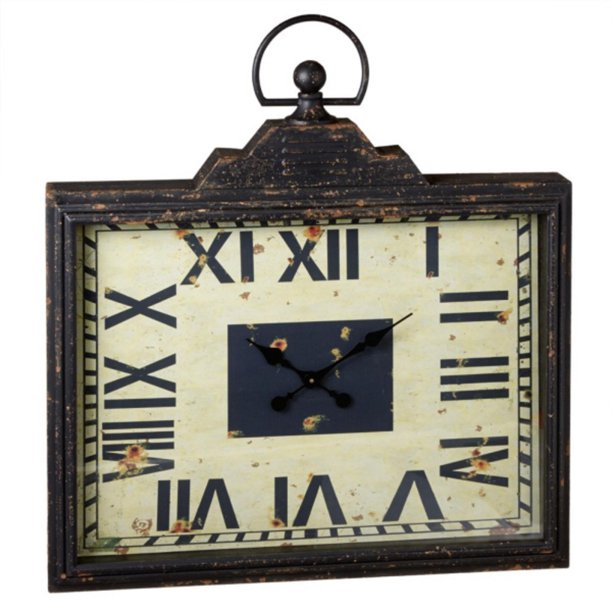 33" Urban Chic Distressed Black Rectangular Pocket Watch Desk Clock