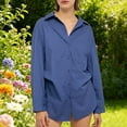 thumbnail image 6 of yillto Womens Oversize Shirts Button down Collared Long Sleeve Tops V Neck Work Casual Tunic Blouse, 6 of 7