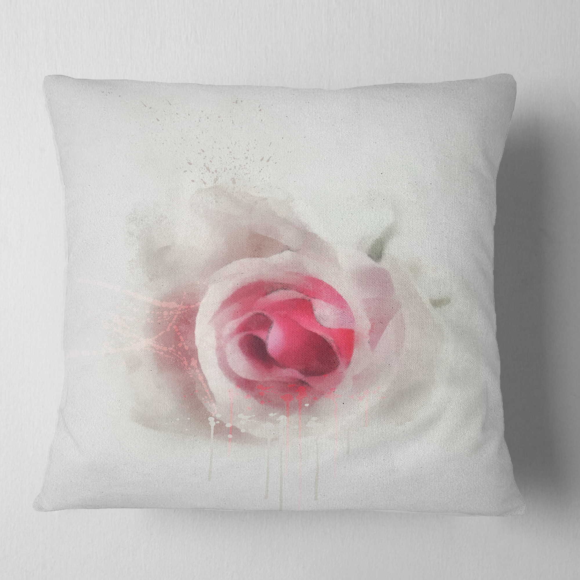Designart White Rose with Pink Petals - Floral Throw Pillow - 16x16