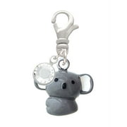 Delight Jewelry Resin Koala Bear - Silvertone Clip on Charm with Clear Crystal Drop