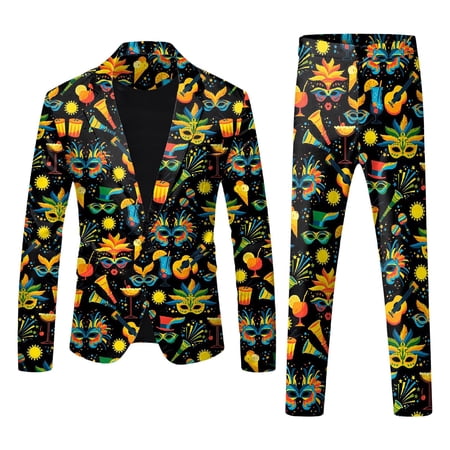 FYEGRE Men s Carnival Suits Men s Carnival 3D Digital Printed Lightweight Business Suit and Trousers Formal Set Black S
