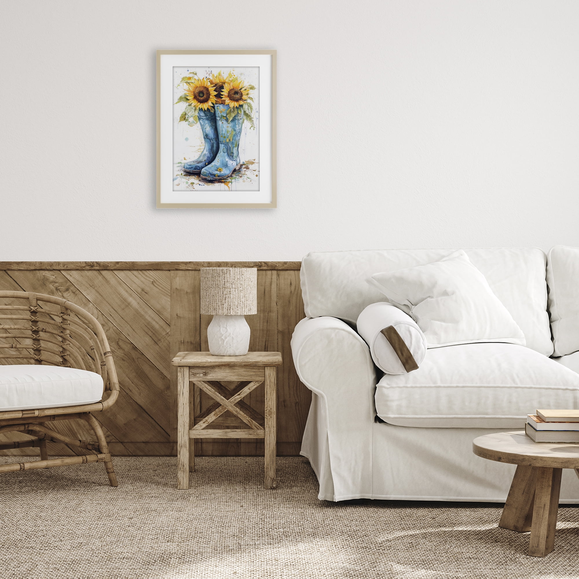 Stupell Industries Blue Rain Boots & Sunflowers Birch Framed Print Under Glass, design by Tina LeCour