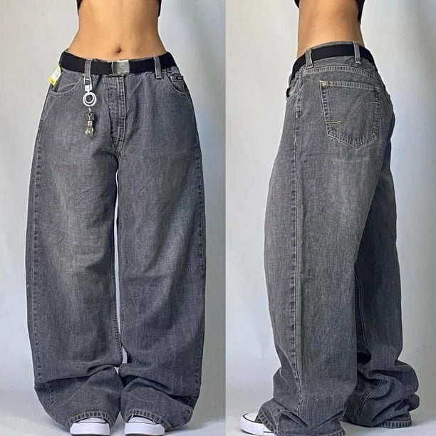 Pantalones vaqueros Vintage para hombre y mujer, Jeans anchos de cintura alta, varios bolsillos, azul lavado, Y2K, Harajuku, calle, nuevo