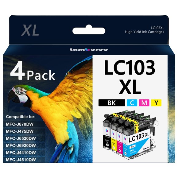 Cartucho de tinta Lamburee LC103XL, paquete de 4, negro, cian y magenta