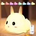 thumbnail image 1 of Luz de noche de conejo para bebés y niños pequeños, lámpara de noche táctil de silicona con 8 LED de colores, recargable por USB con control remoto y temporizador, regalo para niña., 1 of 5