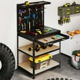 thumbnail image 4 of Gymax 32'' x 16'' Workbench w/ Pegboard 20PCS Tool Hooks Drawer & Open Shelves Black, 4 of 10