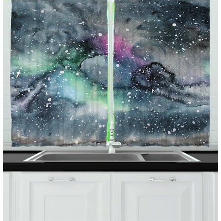 Psychedelic Curtains 2 Panels Set, Space Galaxy Inspired Hazy Grunge Modern Celestial Cosmic Fantasy Design Print, Window Drapes for Living Room Bedroom, 55W X 39L Inches, Multicolor, by Ambesonne