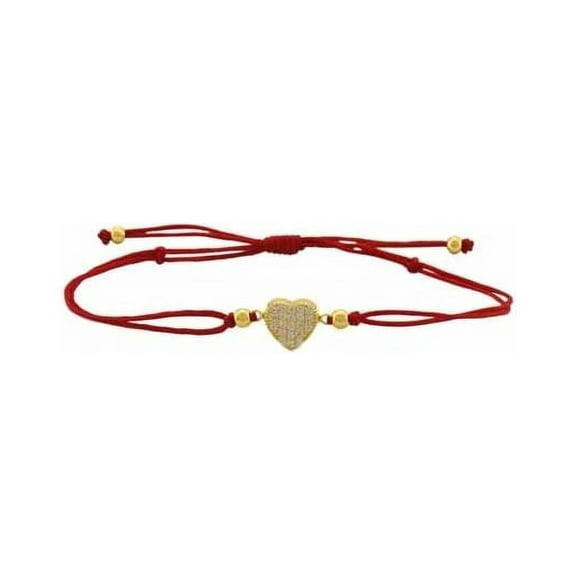 iJewelry2 Gold-plated Sterling Silver Heart Charm with Clear Paved CZ Red Cord Adjustable Bracelet