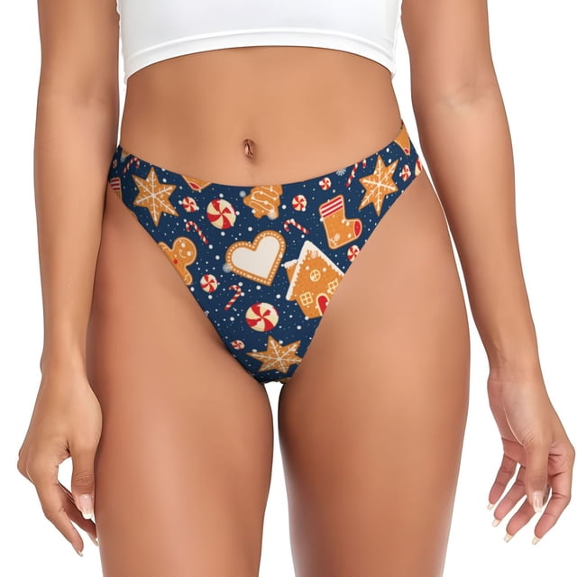 Fotbe Gingerbread Delights Tanga Sin Costuras para Mujer con Estampado – Panties Invisibles, Transpirables y Cómodos para Uso Diario-Medium