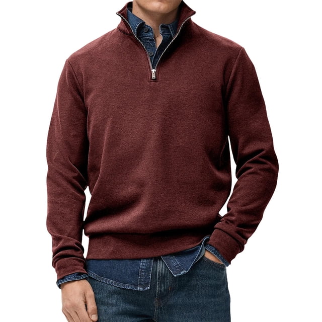 Migroa Essential Men's Quarter-Zip Sweatshirt -Solid Color Stand-Up Collar Design, Multiple Color Options, Premium Casual Wear Under $25, Wine Xxl