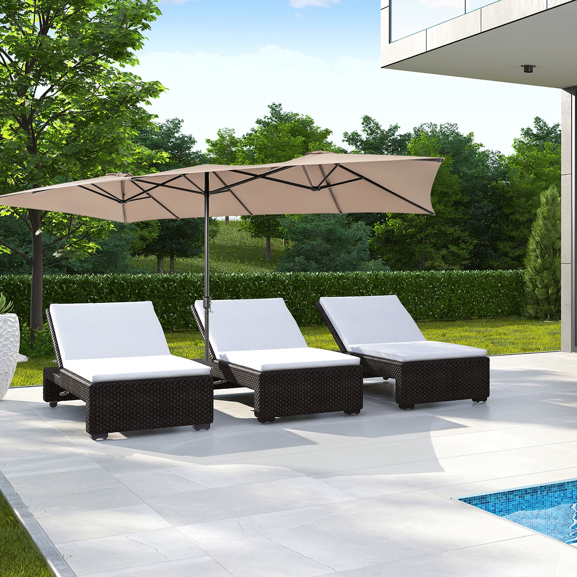 Costway 15FT Double-Sided Patio Market Umbrella Large Crank Handle Vented Outdoor Twin Coffee