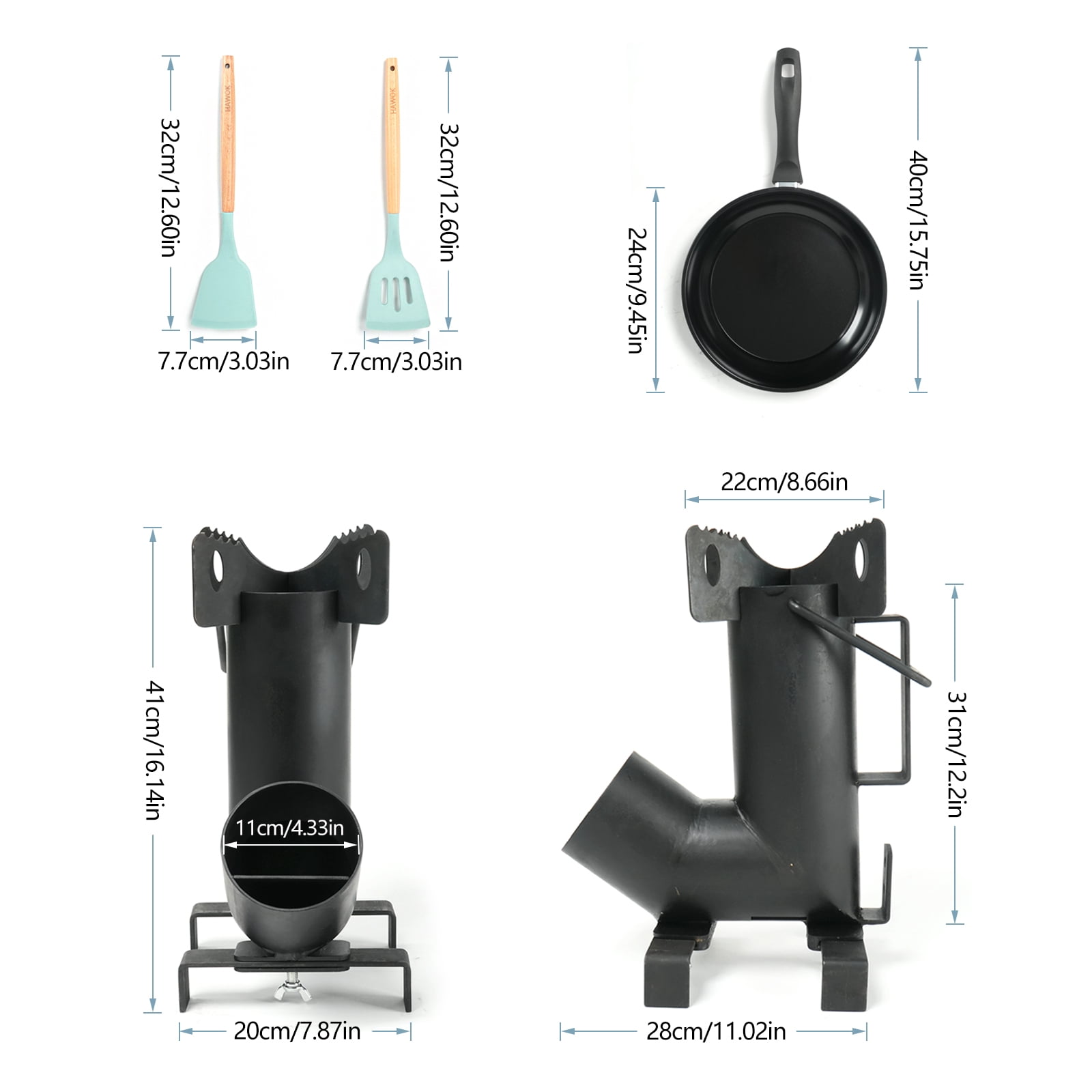 HAWOK Wood Burning Rocket Stove, Camping Rocket Stove for Outdoor Cooking with Skillet, Camp Cooking and Emergency Situations