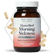 Best Nest Wellness Mama Bird Morning Sickness Relief Supplement, Nausea Relief for Pregnant Women with Full Spectrum Ginger for Dizziness + Motion Sickness, Pregnancy Morning Sickness Relief, 60 Ct