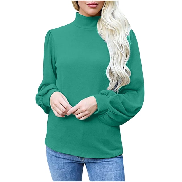 KIHOUT Spring Winter Womens Tops Blouse Long Sleeve High Collared T-shirts Solid Color Casual Loose Sweatshirt Tops