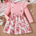 thumbnail image 2 of XEGLSBU Girls Dresses Size 12 Girls Floral Print Dress Long Sleeves and Layered Skirt Two Piece Casual Party Wear Light Pink Size 3-4 Years, 2 of 8