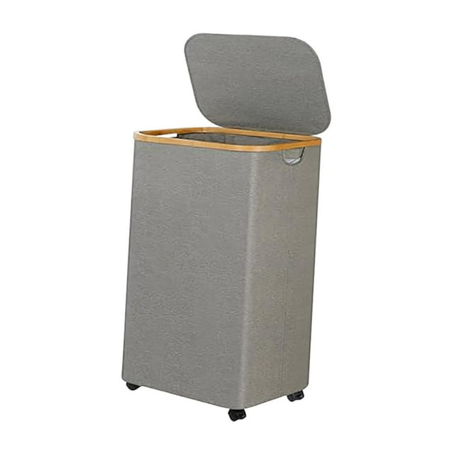 Cesta para la colada con ruedas, soporte para contenedor de almacenamiento, cesto para la colada enrollable creativo, organizador plegable para cuarto Gris