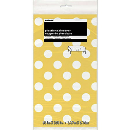 Unique Yellow and White Polka Dot Plastic Tablecloth, 54" x 108"